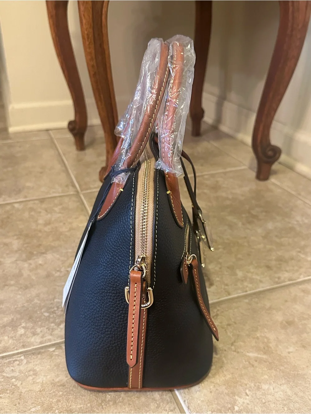 NWT Dooney & Bourke Black Pebble Leather Domed Satchel Handbag